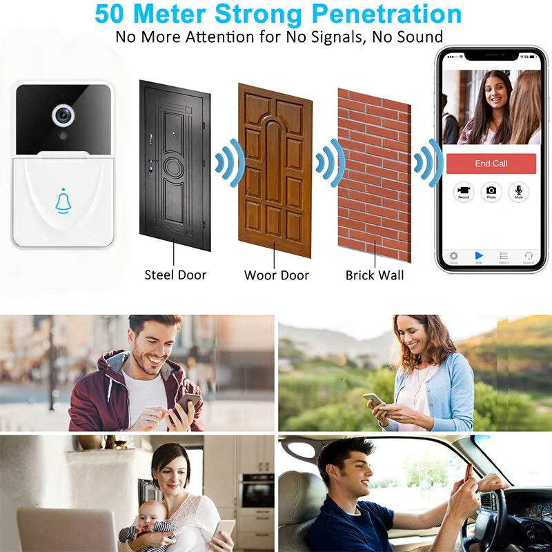 Wireless Video Security Smart Doorbell Intercom - Wifi Camera Door Bell Chime Ring