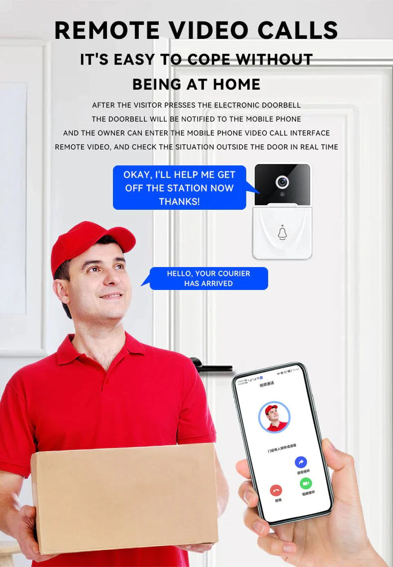 Wireless Video Security Smart Doorbell Intercom - Wifi Camera Door Bell Chime Ring