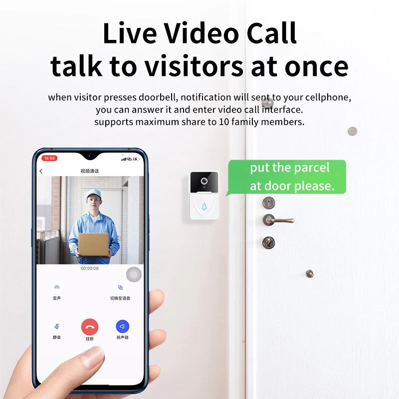 Wireless Video Security Smart Doorbell Intercom - Wifi Camera Door Bell Chime Ring