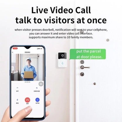 Wireless Video Security Smart Doorbell Intercom - Wifi Camera Door Bell Chime Ring